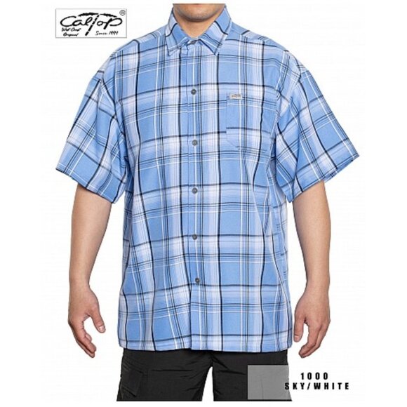 Men's Cal Top 2XLT Short Sleeve Plaid Checker Button Up Polyester Shirt Western - Picture 2 of 16